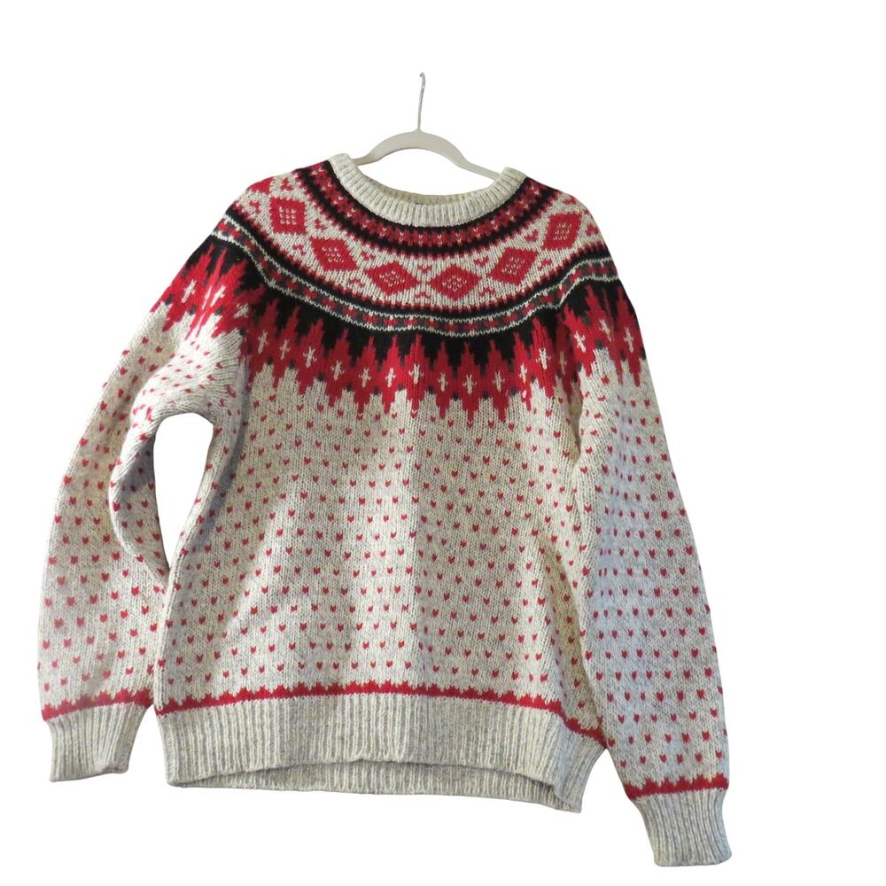 Woolrich Mens Wool Nordic Fair Isle Sweater Red Cream Black Outdoor Ski L